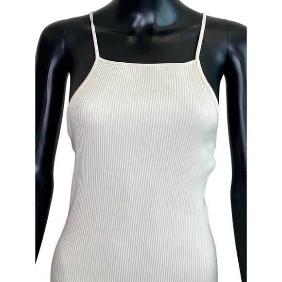 Zara Beige Ribbed Knit Midi Dress Small – Square Neck Crisscross Back - Picture 7 of 12